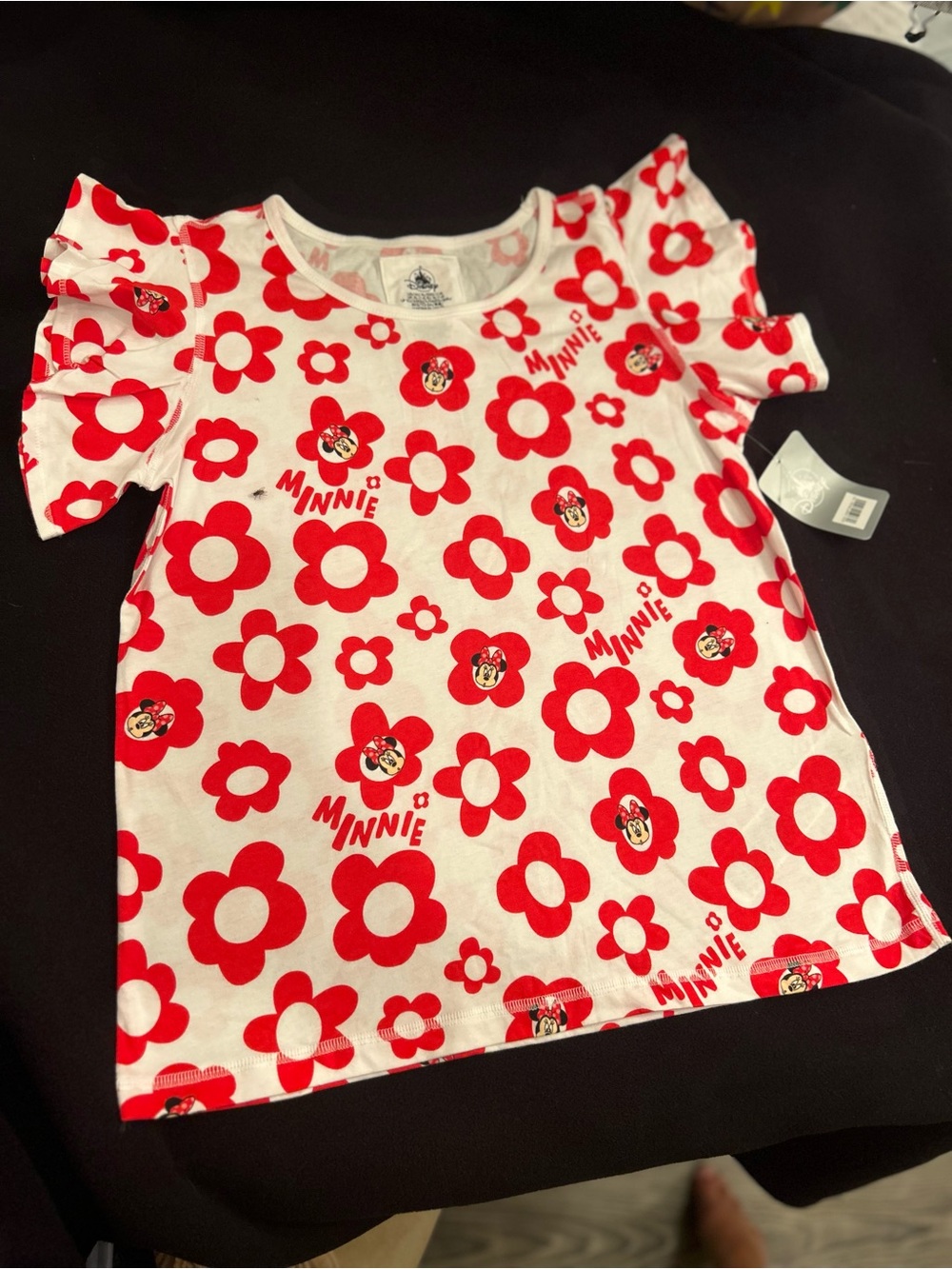 Minnie Mouse Red Floral Ruffle Sleeve girls Xl-14-16